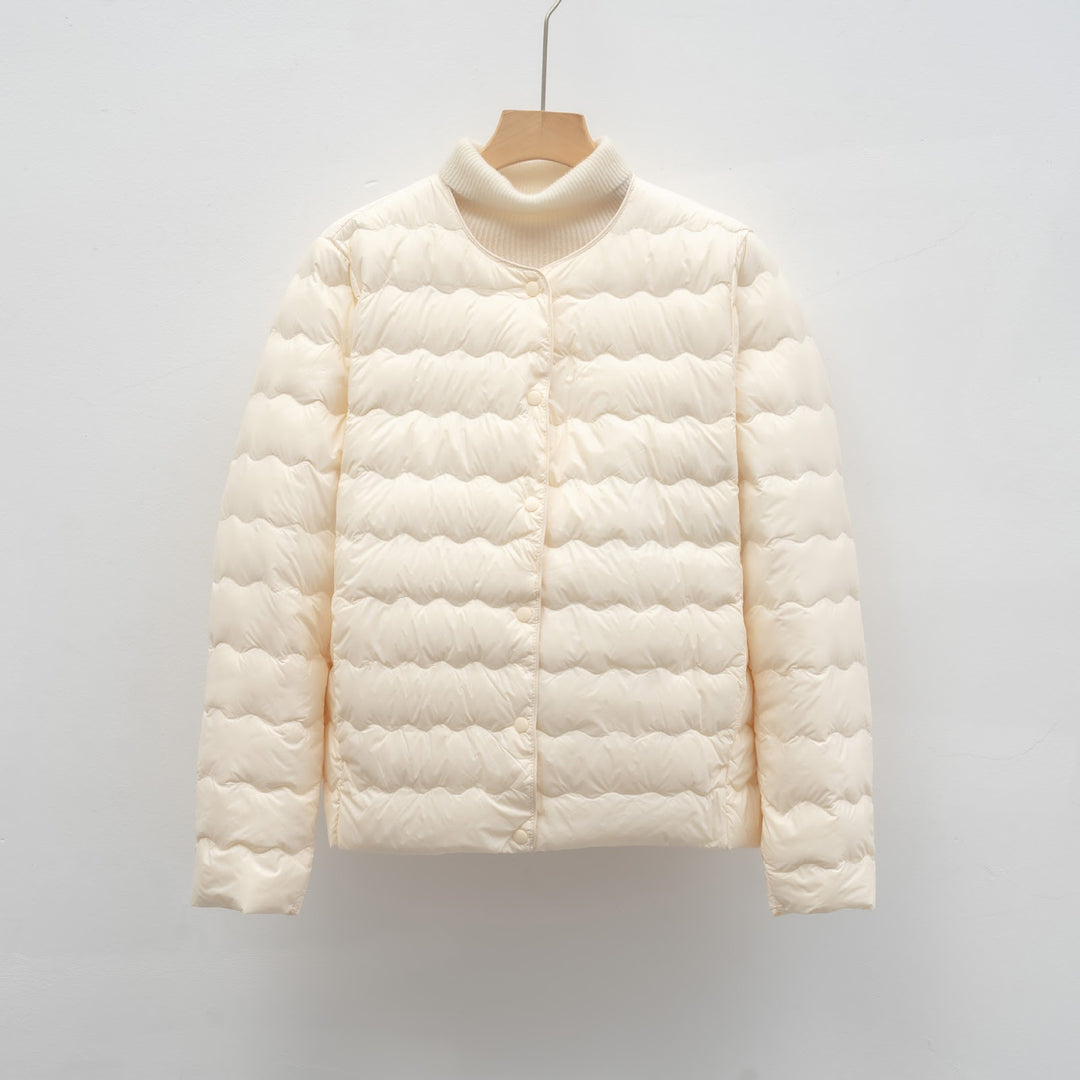 Light women's down jacket with round neck and wave pattern
