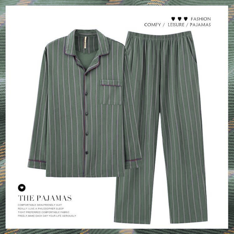 Men's pajamas made of pure cotton, long-sleeved