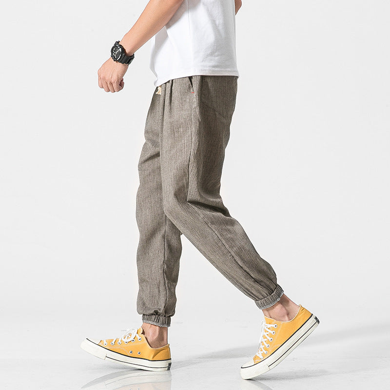 Men's lightweight linen pants with drawstring and elastic cuffs Mune Fashion