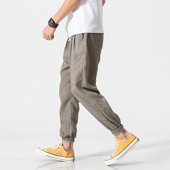 Men's lightweight linen pants with drawstring and elastic cuffs Mune Fashion
