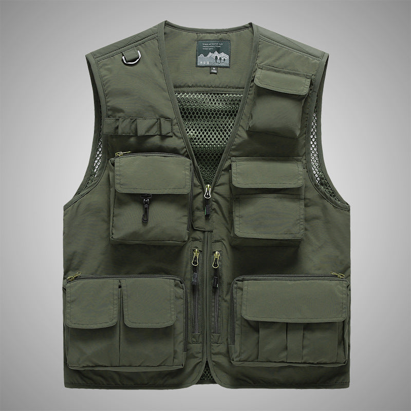 Men's Multifunctional Canvas Utility Vest with High Stand Collar and Multiple Flap Pockets Mune Fashion