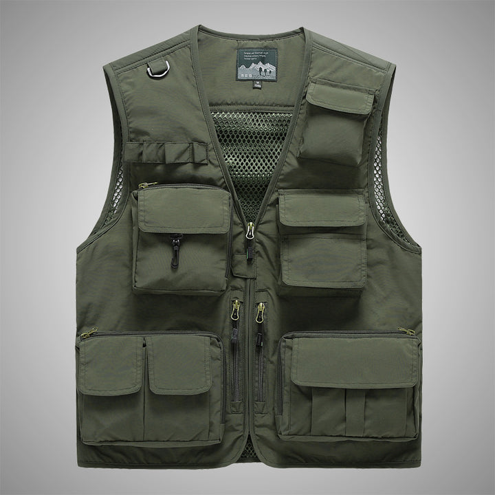 Men's Multifunctional Canvas Utility Vest with High Stand Collar and Multiple Flap Pockets Mune Fashion