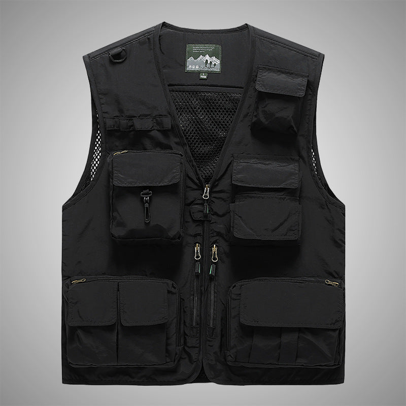 Men's Multifunctional Canvas Utility Vest with High Stand Collar and Multiple Flap Pockets Mune Fashion