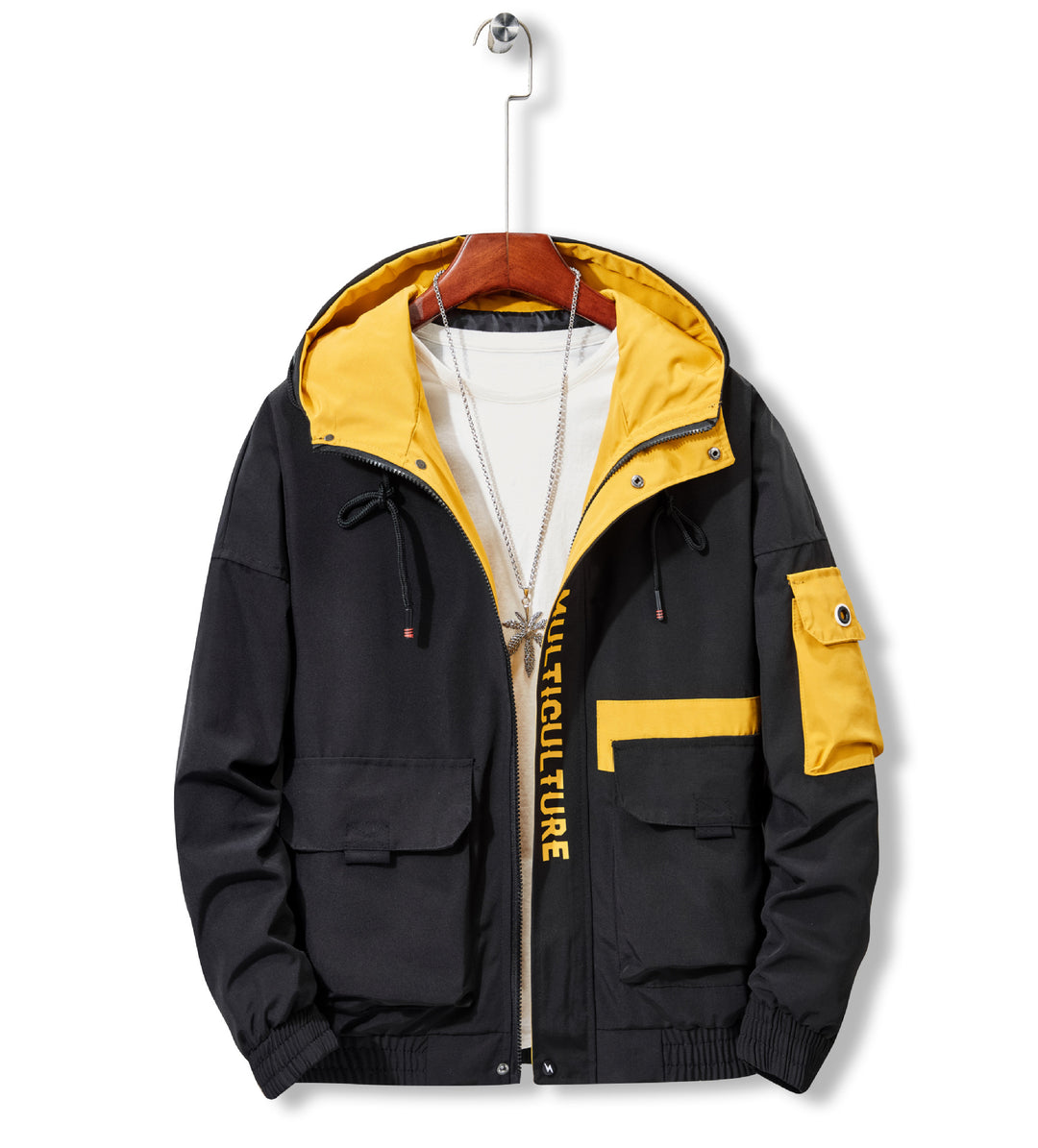Men's Utility Hooded Shell Jacket with Multiple Pockets and Contrast Lined Hood Mune Fashion