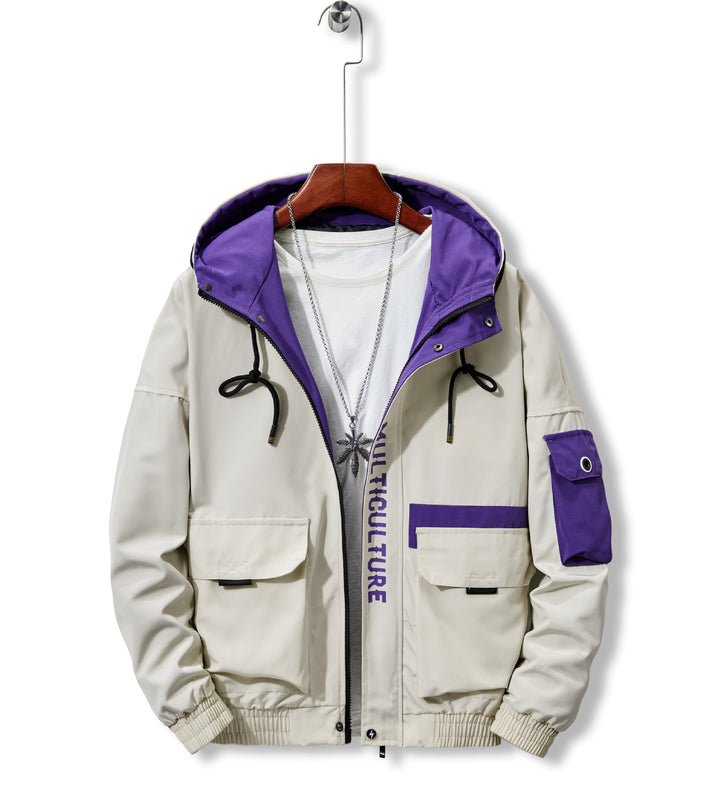 Men's Utility Hooded Shell Jacket with Multiple Pockets and Contrast Lined Hood Mune Fashion