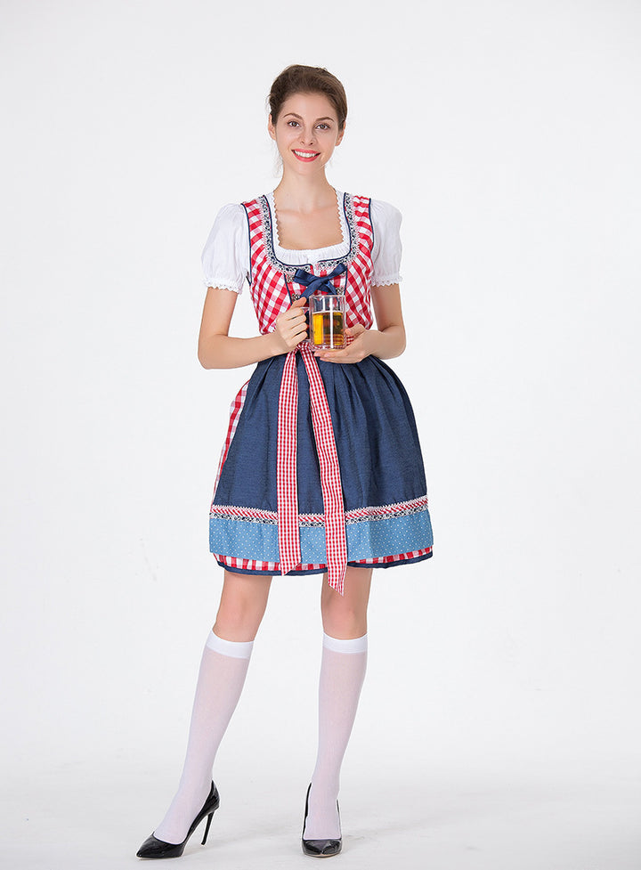 Ladies traditional Oktoberfest Dirndl with ruffled blouse, laced bodice and bow apron Mune Fashion