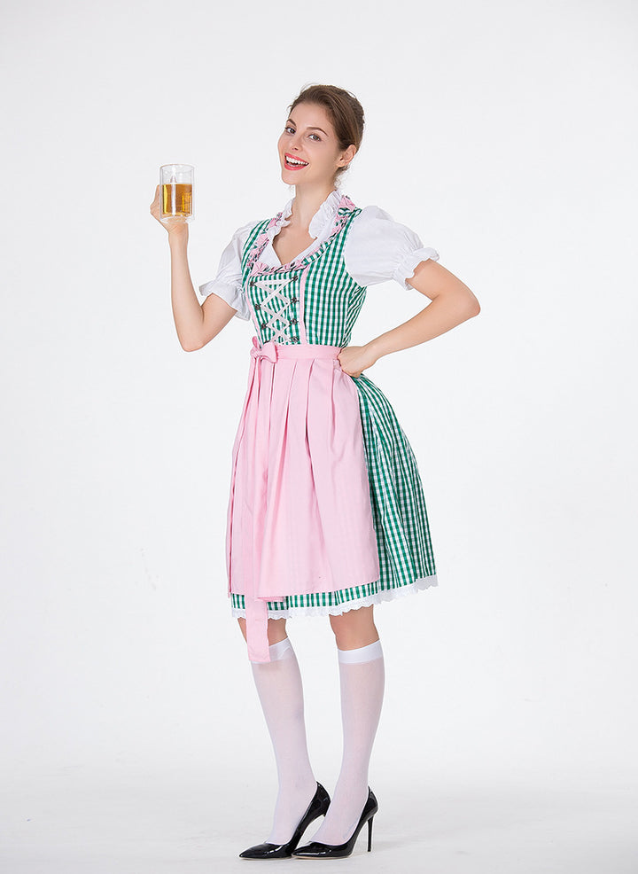 Ladies traditional Oktoberfest Dirndl with ruffled blouse, laced bodice and bow apron Mune Fashion