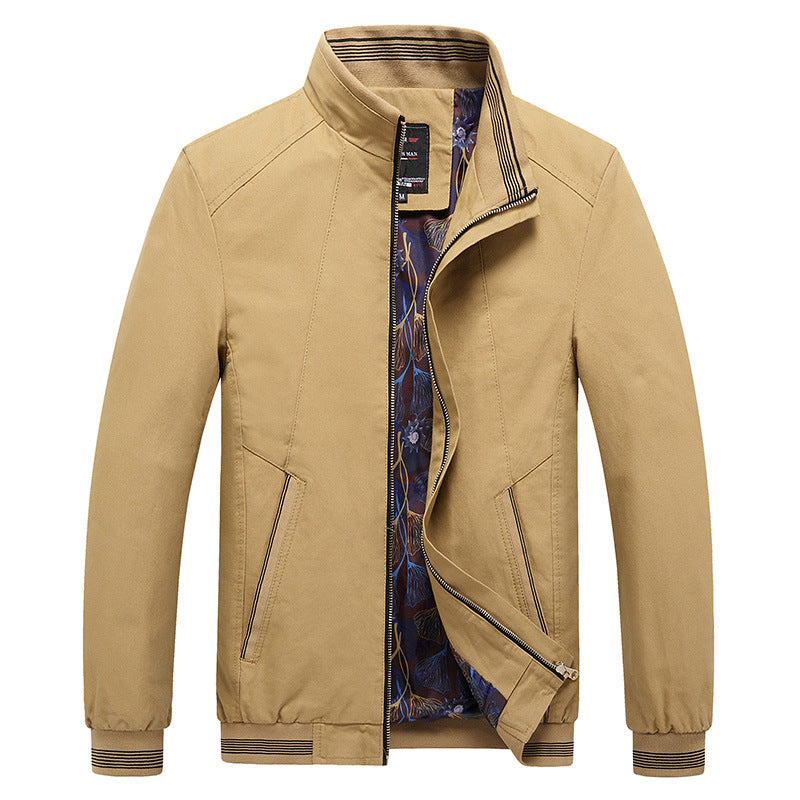 Men's Lightweight Harrington Jacket with Stand-Up Collar, Concealed Zipper, Striped Ribbed Cuffs & Patterned Lining Mune Fashion