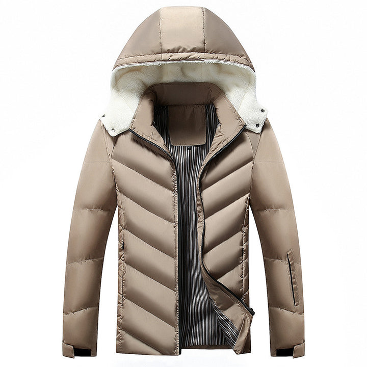 Men's Padded Hooded Jacket with Faux Fur Trim, Quilting and Zipper Pockets Mune Fashion