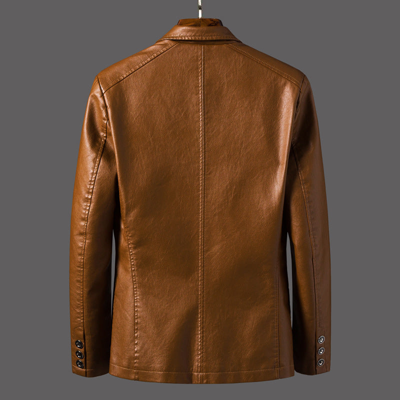 Men's Elegant Faux Leather Blazer with Shirt Collar and Patch Pockets Mune Fashion