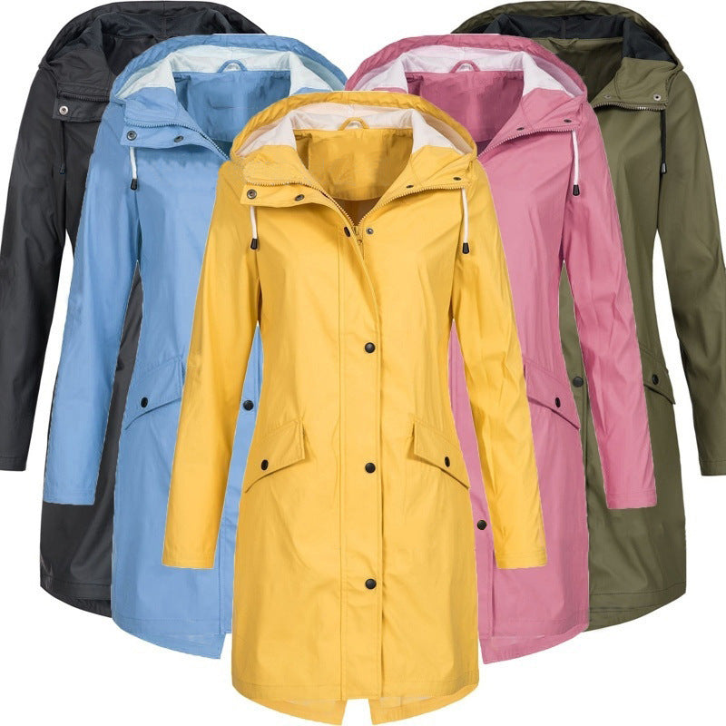 Women's waterproof long raincoat with hood and tailored fit Mune Fashion
