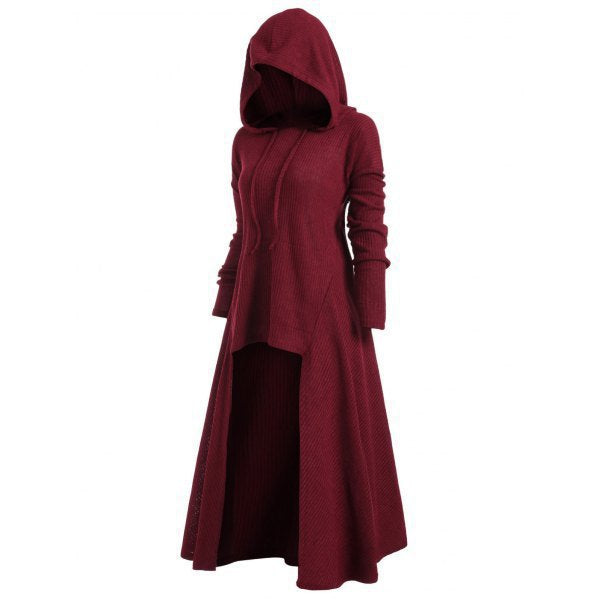 Women’s knitted hooded coat with flared maxi skirt and asymmetrical hem Mune Fashion