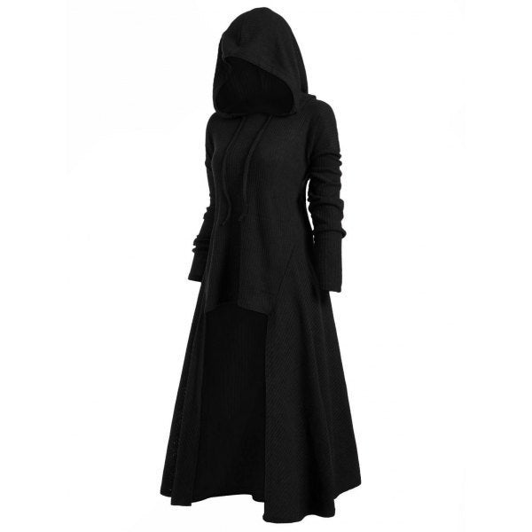 Women’s knitted hooded coat with flared maxi skirt and asymmetrical hem Mune Fashion