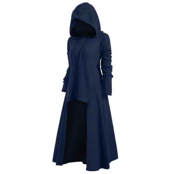 Women’s knitted hooded coat with flared maxi skirt and asymmetrical hem Mune Fashion