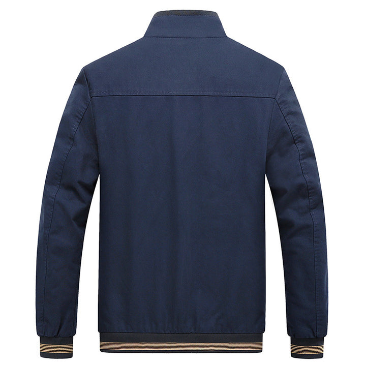 Men's Lightweight Harrington Jacket with Stand-Up Collar, Concealed Zipper, Striped Ribbed Cuffs & Patterned Lining Mune Fashion