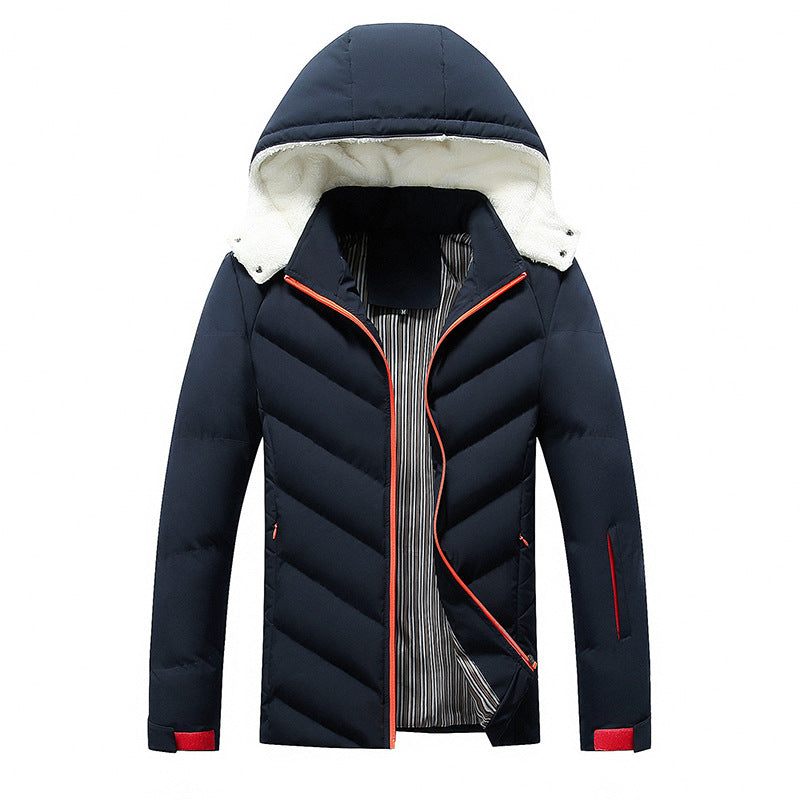 Men's Padded Hooded Jacket with Faux Fur Trim, Quilting and Zipper Pockets Mune Fashion