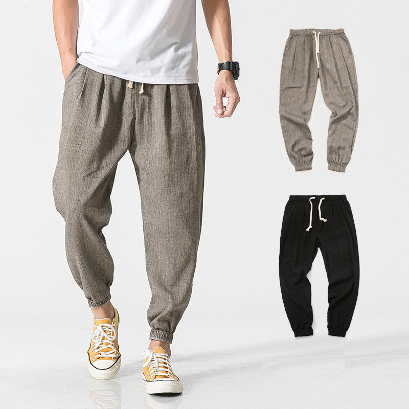 Men's lightweight linen pants with drawstring and elastic cuffs Mune Fashion