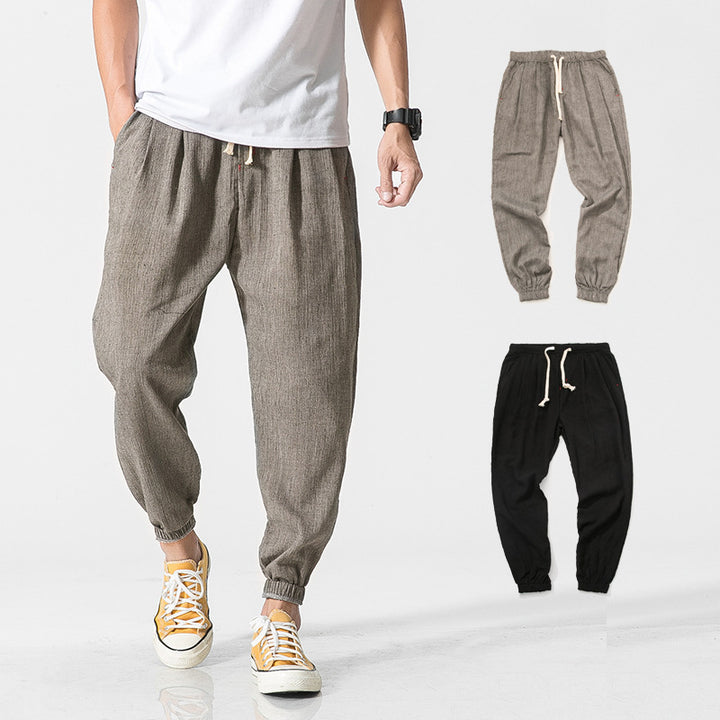 Men's lightweight linen pants with drawstring and elastic cuffs Mune Fashion