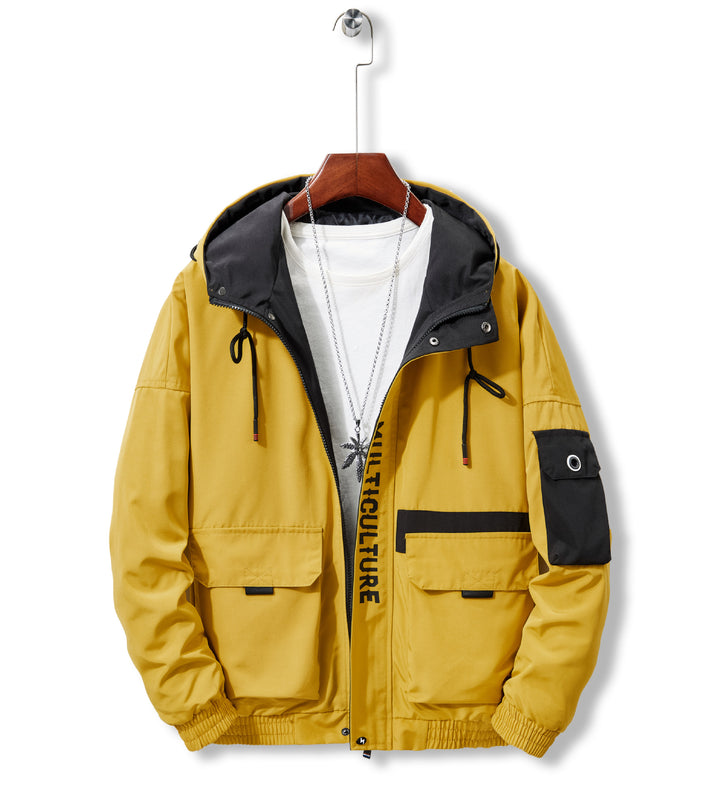 Men's Utility Hooded Shell Jacket with Multiple Pockets and Contrast Lined Hood Mune Fashion