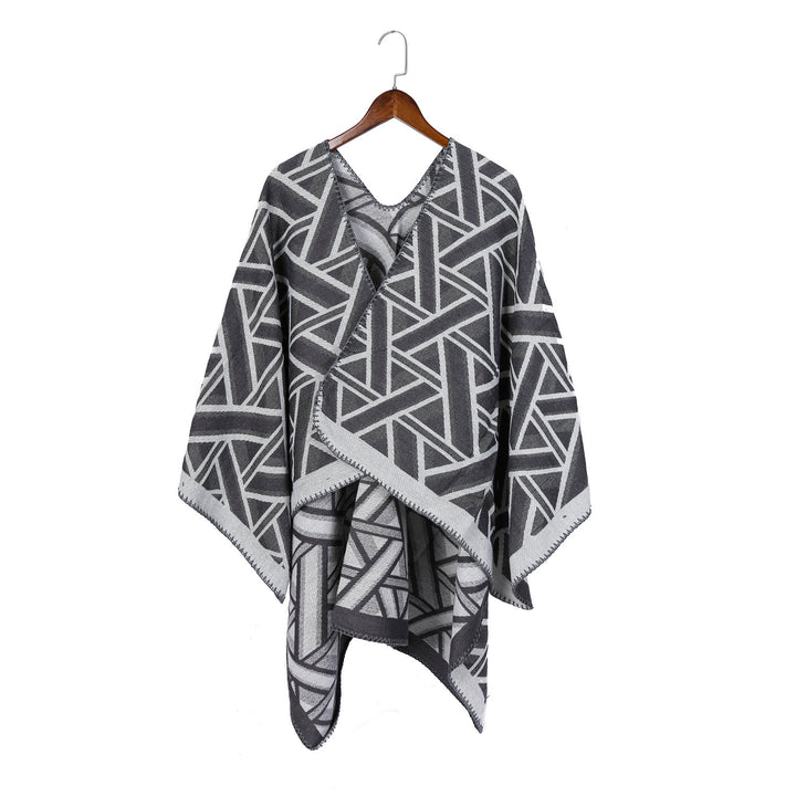 Women's Oversize Ruana with geometric jacquard and decorative seam Mune Fashion