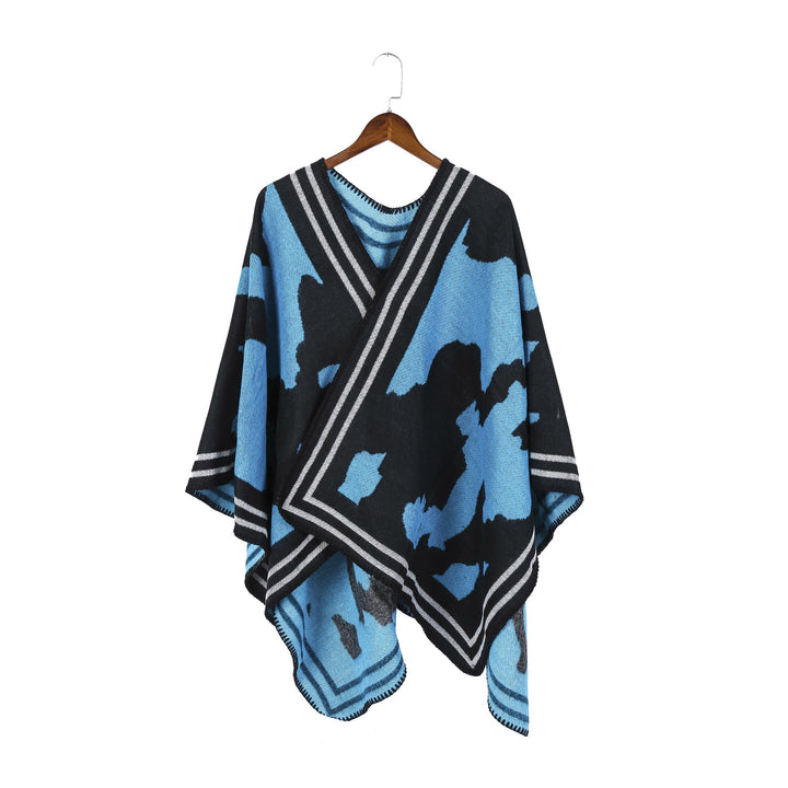 Women's Oversized Fine Knit Ruana with Abstract Jacquard and Contrasting Edge Trim Mune Fashion