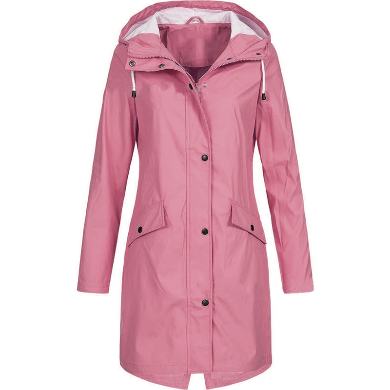Women's waterproof long raincoat with hood and tailored fit Mune Fashion
