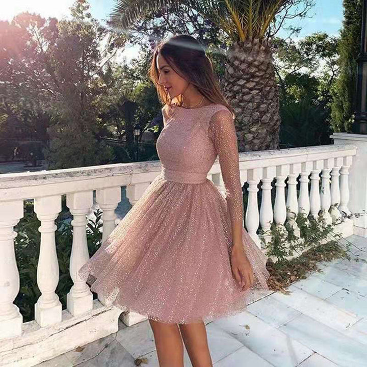 Women Elegant Tulle Dress with Transparent Sleeves Mune