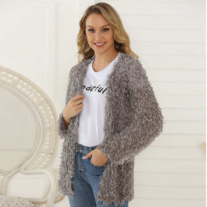 Women's Fluffy Shaggy Cardigan with Open Front & Relaxed Fit Mune Fashion