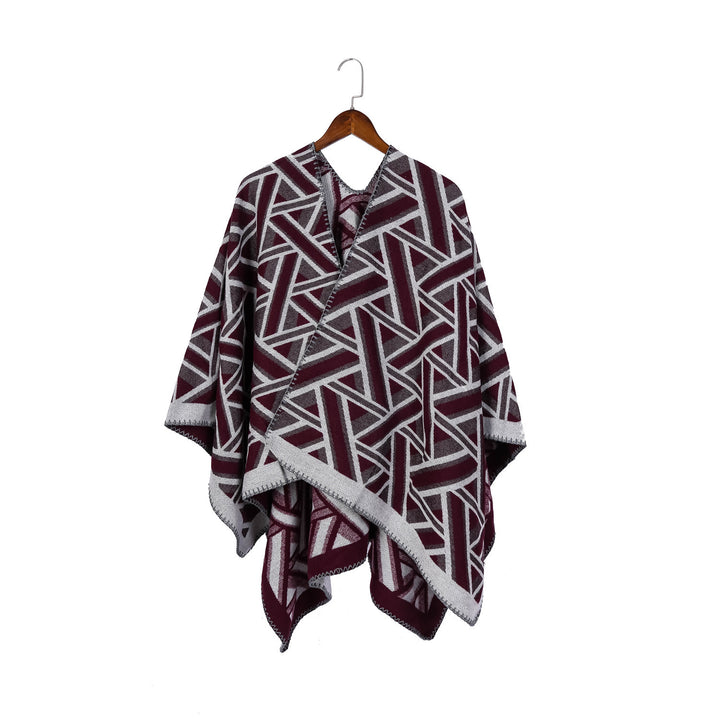 Women's Oversize Ruana with geometric jacquard and decorative seam Mune Fashion