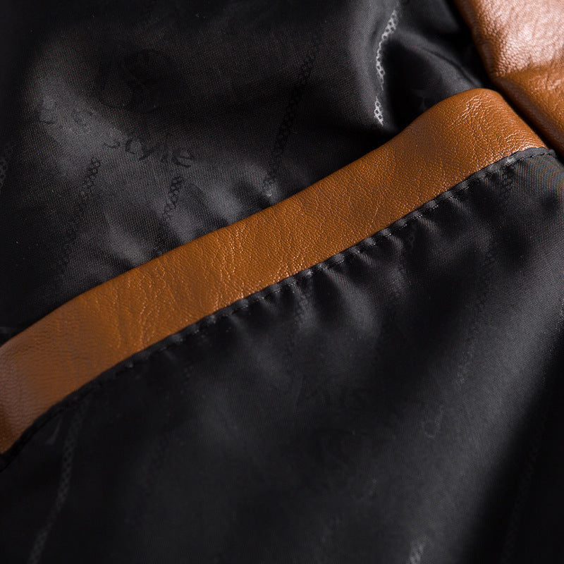 Men's Elegant Faux Leather Blazer with Shirt Collar and Patch Pockets Mune Fashion