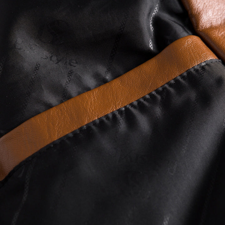 Men's Elegant Faux Leather Blazer with Shirt Collar and Patch Pockets Mune Fashion
