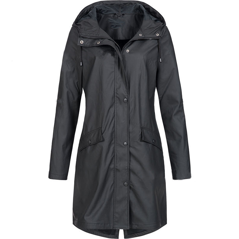 Women's waterproof long raincoat with hood and tailored fit Mune Fashion