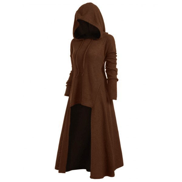 Women’s knitted hooded coat with flared maxi skirt and asymmetrical hem Mune Fashion