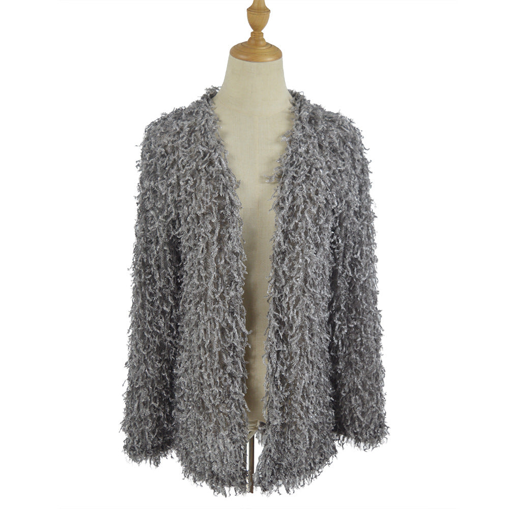 Women's Fluffy Shaggy Cardigan with Open Front & Relaxed Fit Mune Fashion