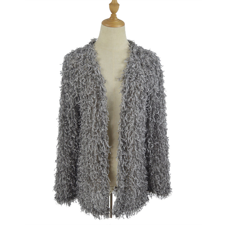 Women's Fluffy Shaggy Cardigan with Open Front & Relaxed Fit Mune Fashion