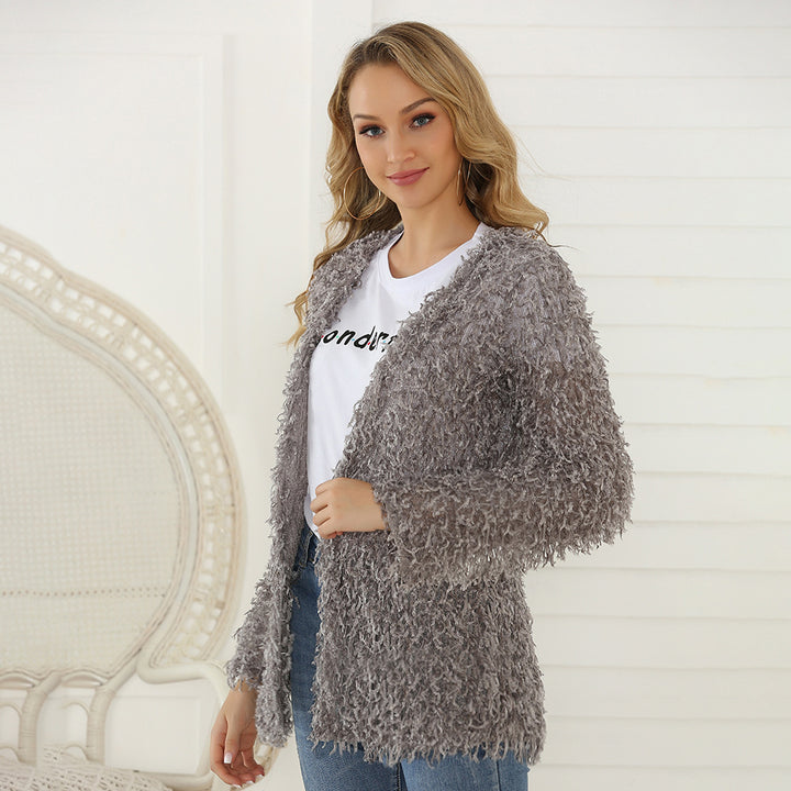 Women's Fluffy Shaggy Cardigan with Open Front & Relaxed Fit Mune Fashion