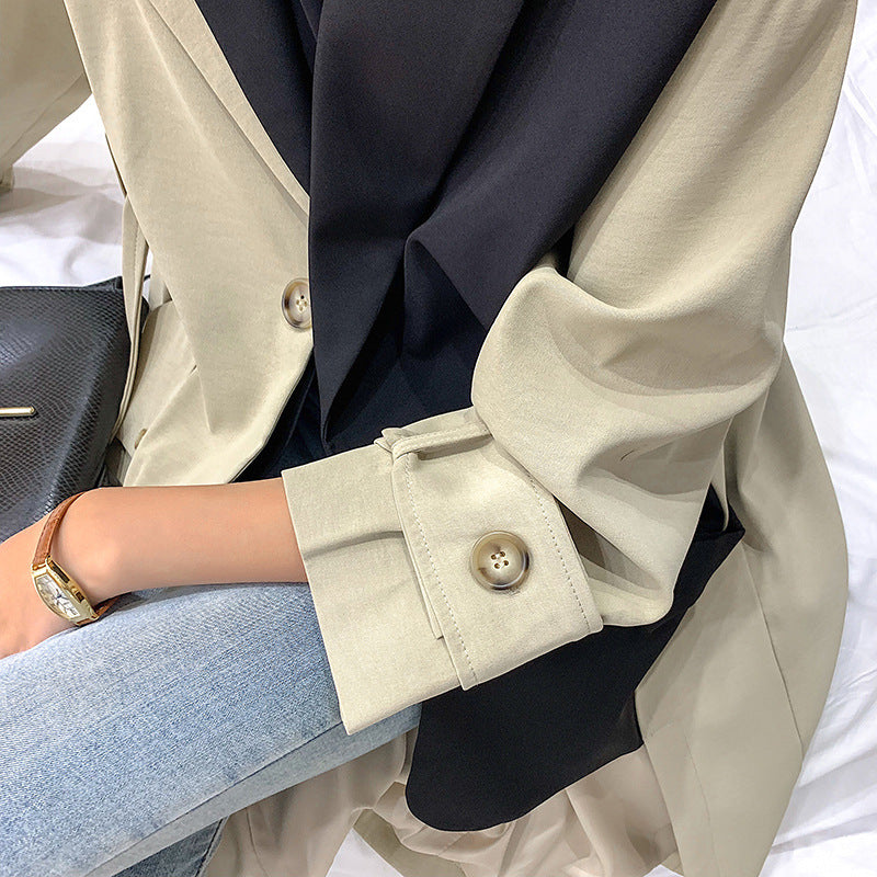 Women's Two-Tone Oversized Trench Coat in Cotton Blend with Contrasting Front Yoke and Roll-up Sleeves Mune Fashion
