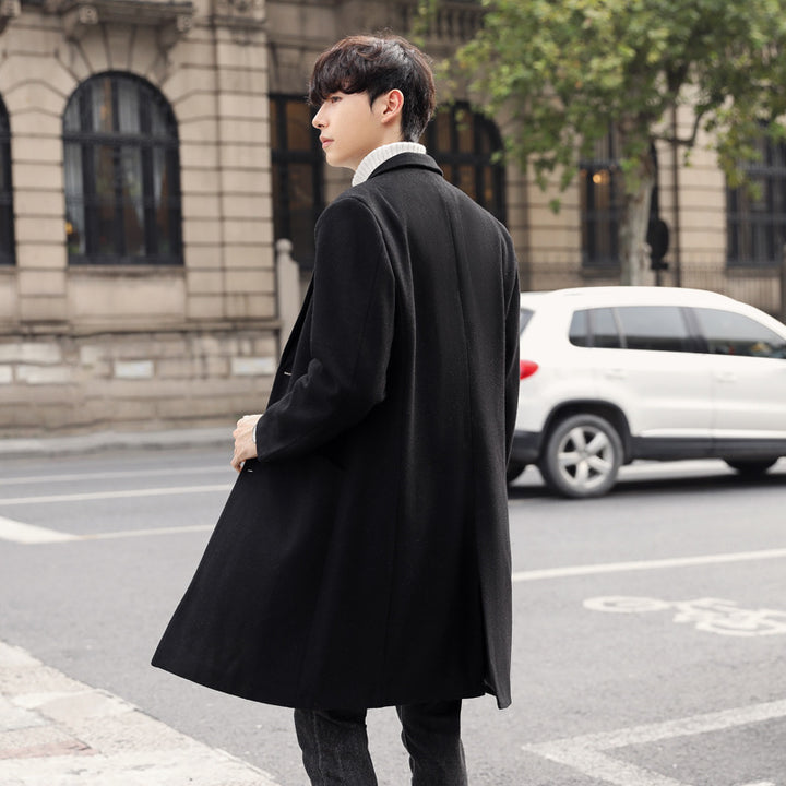 Men's Elegant Long Coat made of Wool Blend with Concealed Button Placket and Back Vent Mune Fashion