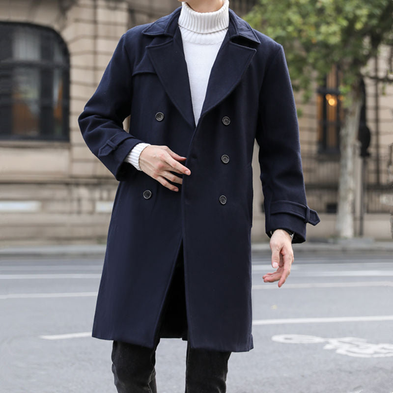 Men's Double-Breasted Wool Coat with Shawl Collar and Tailored Silhouette Mune Fashion