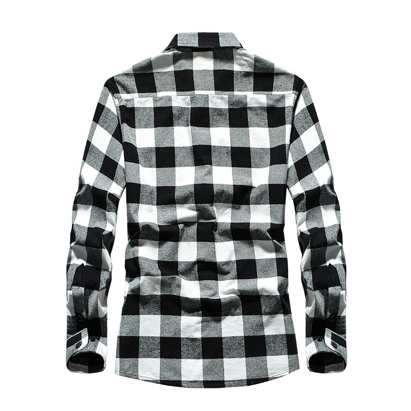 Men's Check Flannel Shirt Slim Fit with Stand Collar, Thermal Cotton Blend and Visible Button Placket Mune Fashion