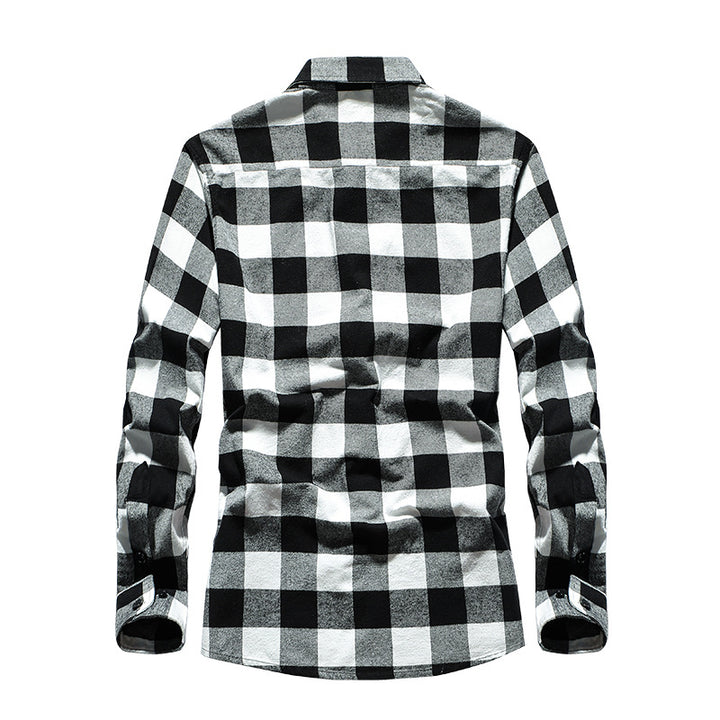 Men's Check Flannel Shirt Slim Fit with Stand Collar, Thermal Cotton Blend and Visible Button Placket Mune Fashion