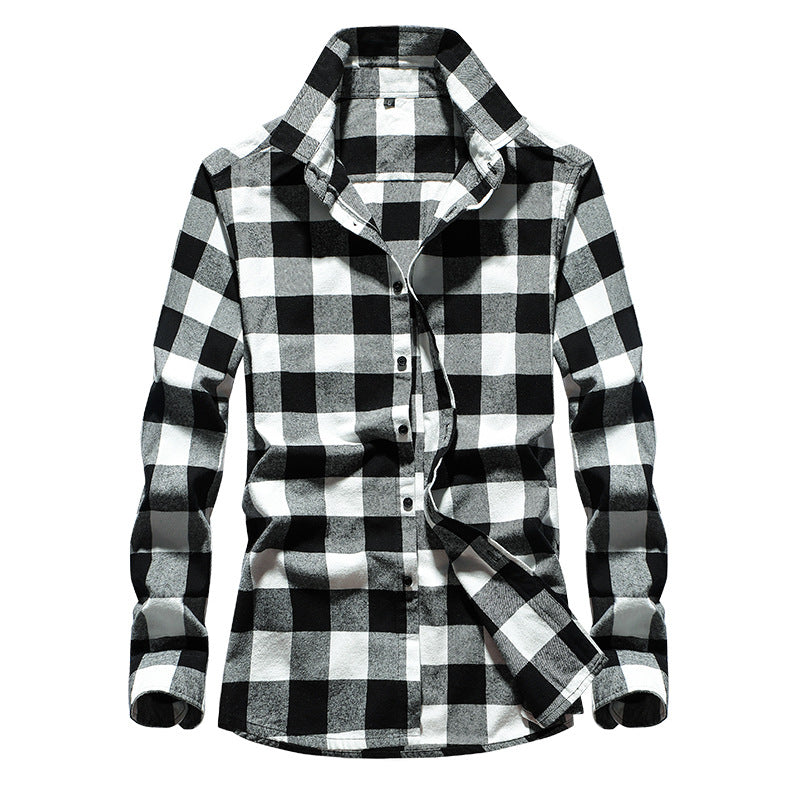 Men's Check Flannel Shirt Slim Fit with Stand Collar, Thermal Cotton Blend and Visible Button Placket Mune Fashion