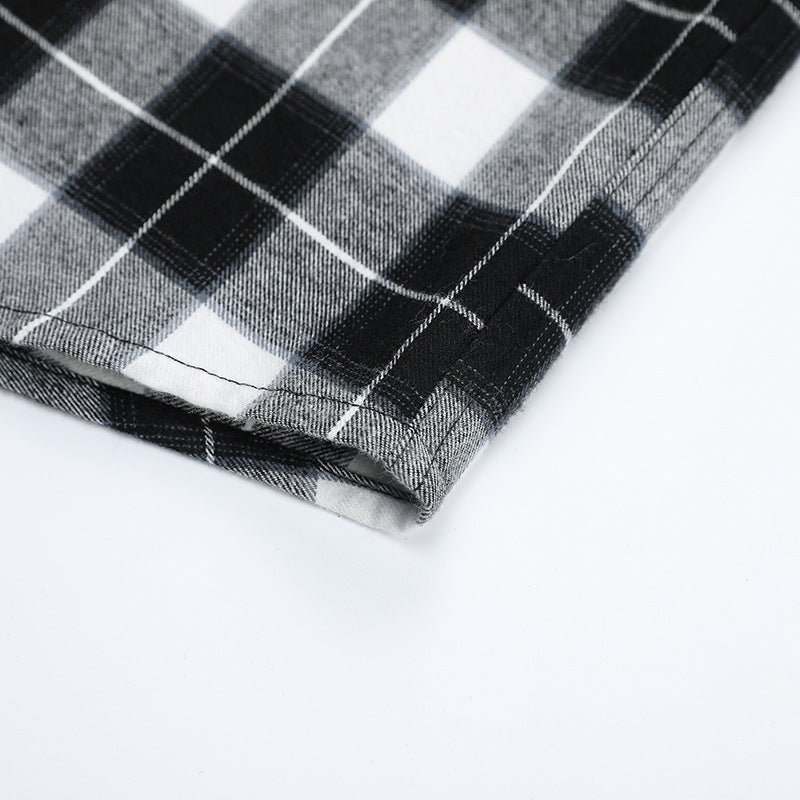 Men's Check Flannel Shirt Slim Fit with Stand Collar, Thermal Cotton Blend and Visible Button Placket Mune Fashion