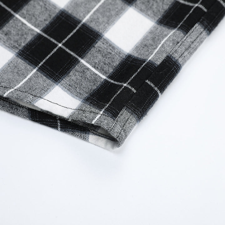 Men's Check Flannel Shirt Slim Fit with Stand Collar, Thermal Cotton Blend and Visible Button Placket Mune Fashion