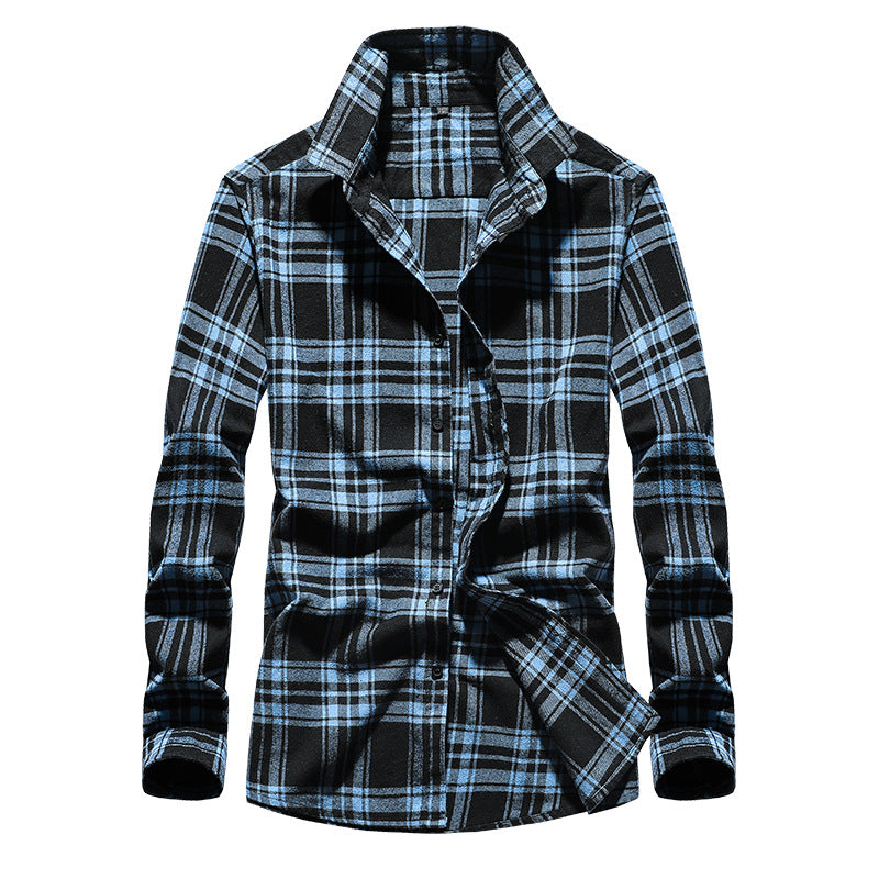 Men's Check Flannel Shirt Slim Fit with Stand Collar, Thermal Cotton Blend and Visible Button Placket Mune Fashion