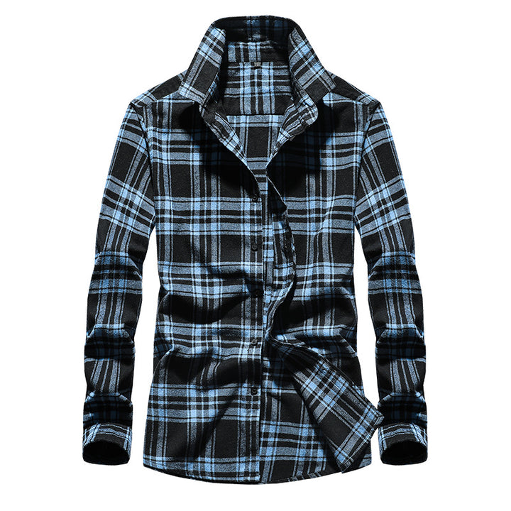 Men's Check Flannel Shirt Slim Fit with Stand Collar, Thermal Cotton Blend and Visible Button Placket Mune Fashion