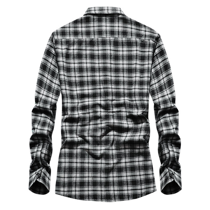 Men's Check Flannel Shirt Long Sleeve Cotton Blend with Chest Pocket and Kent Collar Mune Fashion