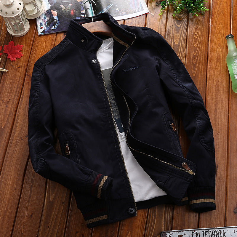Men's transitional bomber jacket with corduroy trim, stand-up collar & ribbed cuffs Mune Fashion