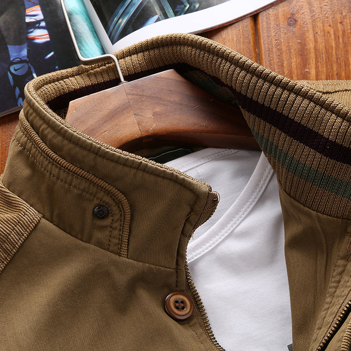Men's transitional bomber jacket with corduroy trim, stand-up collar & ribbed cuffs Mune Fashion