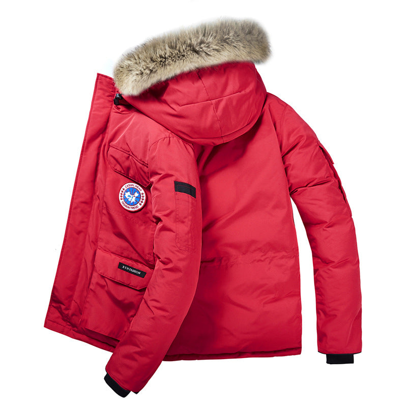 Men's Padded Winter Parka with Hood and Removable Fur Collar Mune Fashion